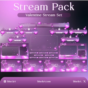Valentine&#39;s Stream Twitch Package | Animated Stream Overlay Package | Pink Heart Flying Twitch Overlay, Glowing Stream Overlay Package