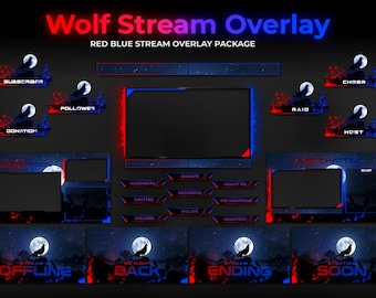 Pakiet nakładek Red and Blue Wolf Stream | Motyw księżycowy