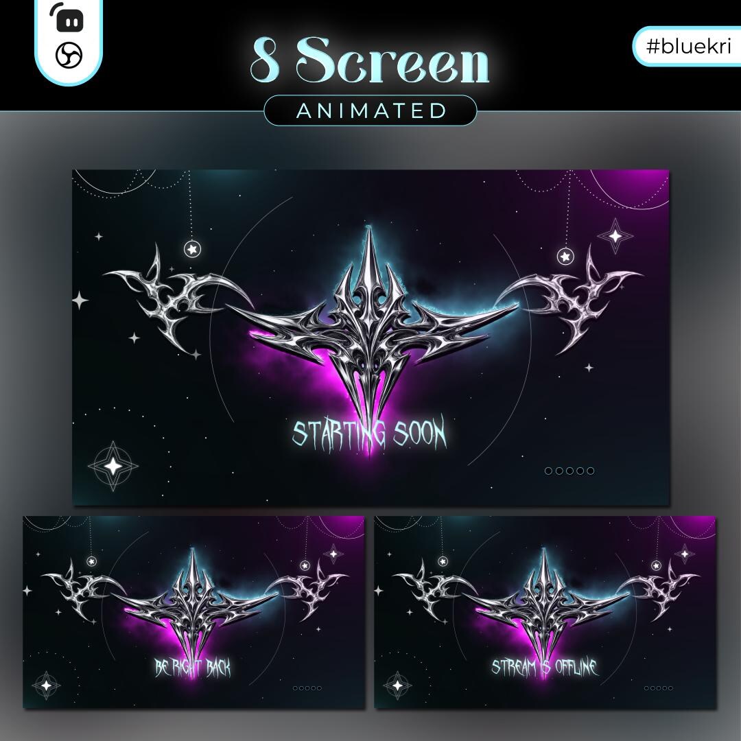 Dark Gothic Neon Animated Stream Overlay – 8 Screen Twitch Pack - Etsy