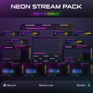 Neon Stream Pack – Animated Overlay with Vibrant Cyberpunk Aesthetic | Twitch Stream Overlay Package | Animated Stream Twitch Overlay