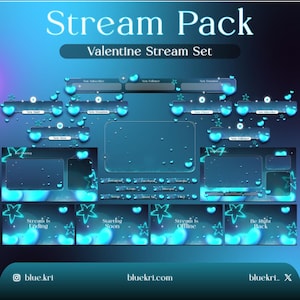Valentine&#39;s Day Animated Twitch Package,  Love Twitch Overlay Blue Stream Overlay package | Stream Twitch Overlay Package