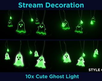 10X Halloween Cute Ghost Lights Stream Decoration, Animated Ghost String Light Overlay, Animated Twitch Lights, Twitch Overlays Vtubers, OBS