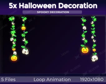 Halloween Stream Decoration | Animated Pumpkin, Skull Garlands (Digital Download)