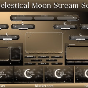 pale turquoise Celestial Moon Animated Stream Pack | Night Minimal Dreamy | Twitch Overlay, Alert, Panels, Transition | Vtuber | Gaming