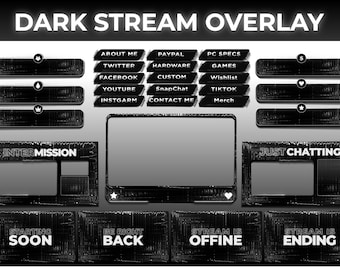 Dark Animated Stream Overlay Package for Twitch, YouTube OBS