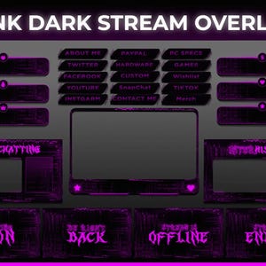 Elegant Pink Dark Stream Overlay for Customizable Streaming Aesthetics | Pink Twitch Overlay, Alert, Panels, Transition | Vtubers | Gaming