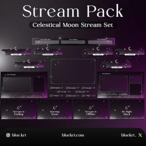 Celestial Moon Stream Pack - Mystical Streaming Overlay | Animated Stream Pack for Twitch, YouTube | moon and star theme