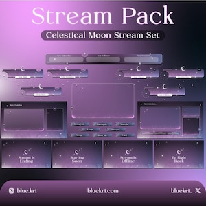 Star Field Stream Pack - Cosmic Themed Twitch Overlay | Celestial | Space | Minimal Moon | Animated | Sky | Vtuber | Chat Widget | Sub Goal