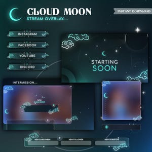 Wolke Mond Ästhetik Grün TikTok Stream Overlay | Mystic Moon Gaming Overlay - Lunar Glow Stream Einstellungen, TikTok |Twitch Stream Overlay Pack