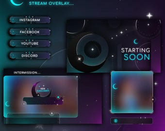 Dark Moon Animated Stream Overlay Pack | Twitch OBS Streamlabs Overlay | Gothic Celestial VTuber Overlay | YouTube Kick Stream Package