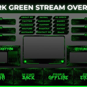 Sobreposição de transmissão verde escuro | Pacote de sobreposição de transmissão animada verde | Pacote de sobreposição de transmissão Twitch | Pacote de sobreposição de transmissão animada | Painéis Twitch
