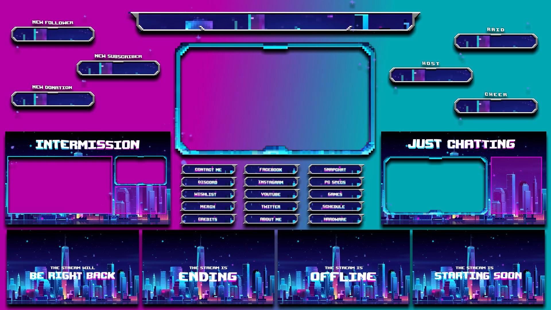 Retro Pixel Art Animated Stream Overlay Pack | 8-bit Twitch OBS ...