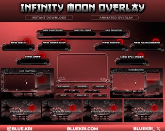 Animated Infinity Moon Twitch Overlay, Red and Black Stream Package (Digital Download)