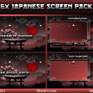 Red Japanese Stream Overlay Screens | 6x Screen Set for Streamers | Twitch Animated Stream Screens | Twitch Screens | Stream Screens