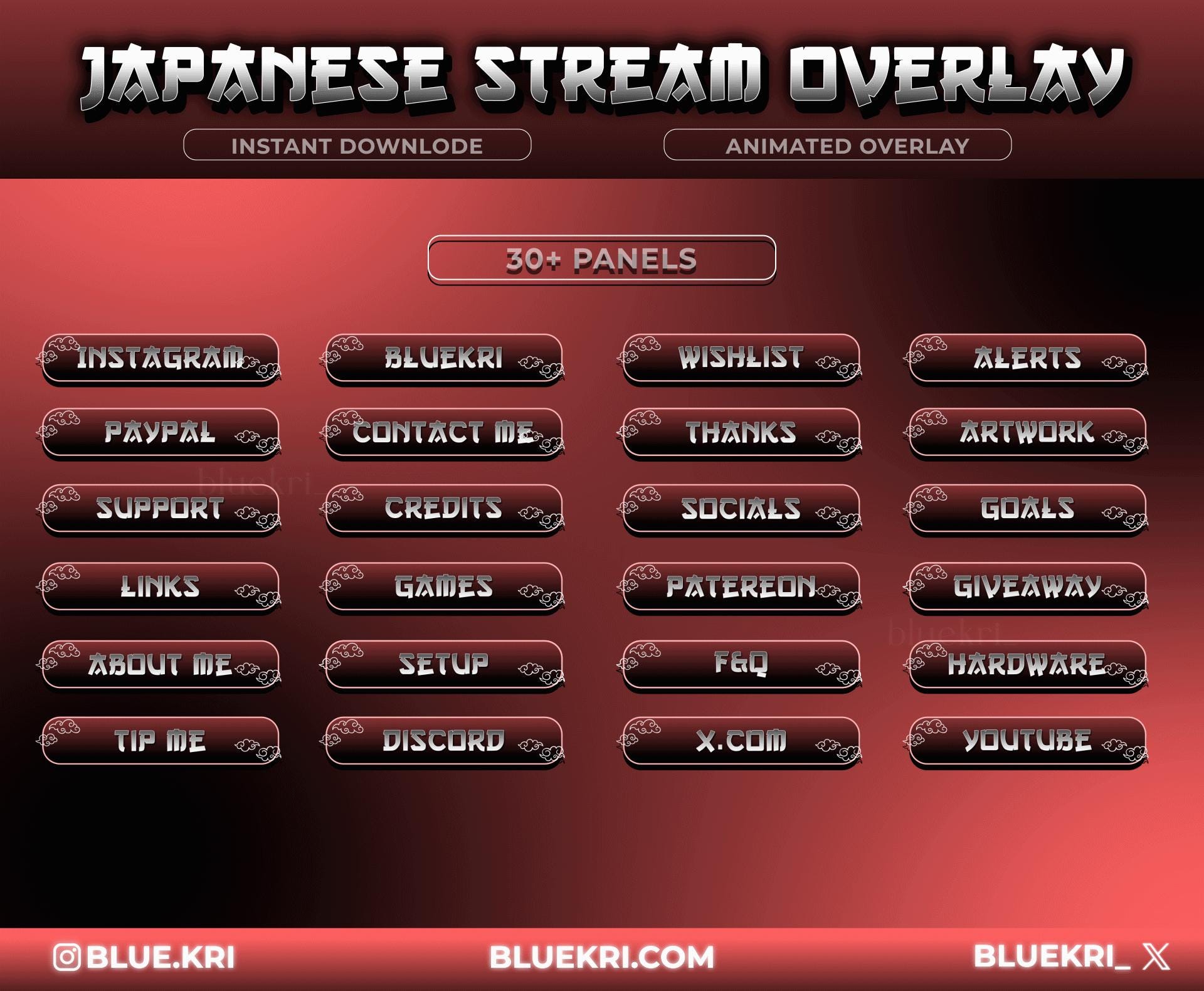 Japanesethemed Red Animated Stream Overlay Japanese Twitch Stream