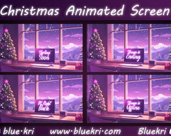 Christmas Twitch Screen, Game Room package, Christmas, Lo-fi Xmas Stream Package with PC, Christmas Tree, Candle, Snow falling, Animated