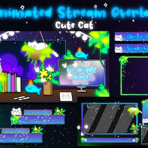 Cute Cat Animated Stream Overlay | Cute Lo-fi Twitch Overlays & Alerts | Animated Cozy Streaming Pack |  Cozy Cat Overlay Stream Package