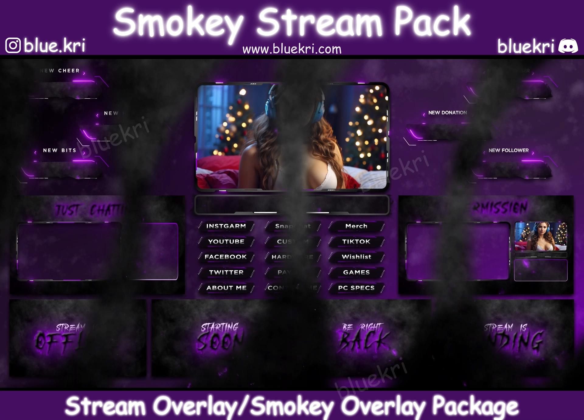 Smoke Animated Purple Twitch Overlay Package | Twitch, Kick, Youtube ...