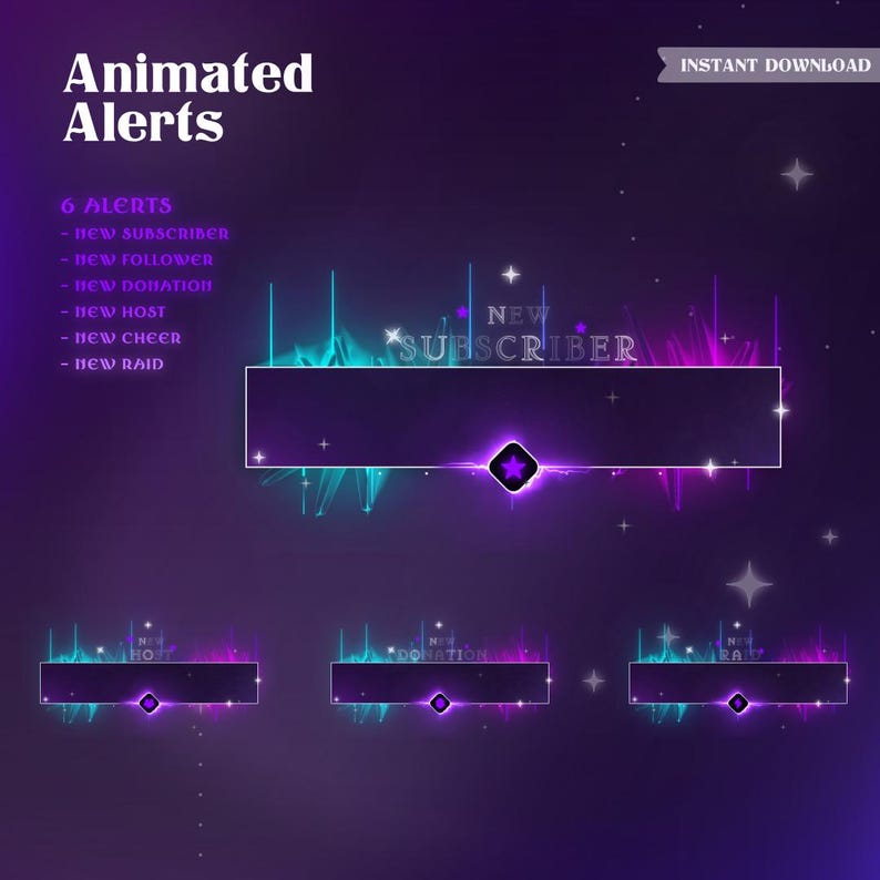 Neon Crystal Vtuber Overlay Animated, Purple Cyberpunk Twitch Stream ...