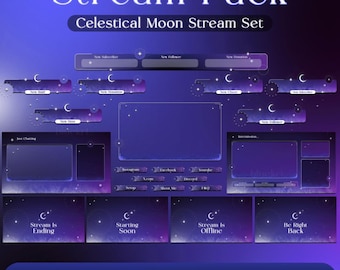 Pacchetto di sovrapposizioni per streaming a tema luna celeste / Sovrapposizione animata per Twitch / Sovrapposizione VTuber per OBS Streamlabs / Pacchetto di gioco cosmico / Espulsione da YouTube