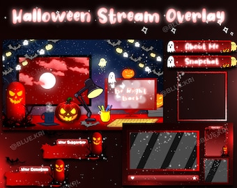 Paquete de superposiciones animadas de Halloween para Twitch, paquete de transmisión espeluznante rojo