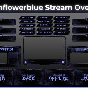 Cornflower blue Stream Overlay Template | Animated Twitch Overlay, Digital Download, Twitch Alerts, Webcam Overlays, Panels