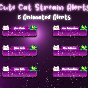 Cute Cat Pink Stream Alerts | 6x Animated Twitch Alerts | Cozy Cat-Themed Alerts for Subscribers, Followers, Hosts & Bits