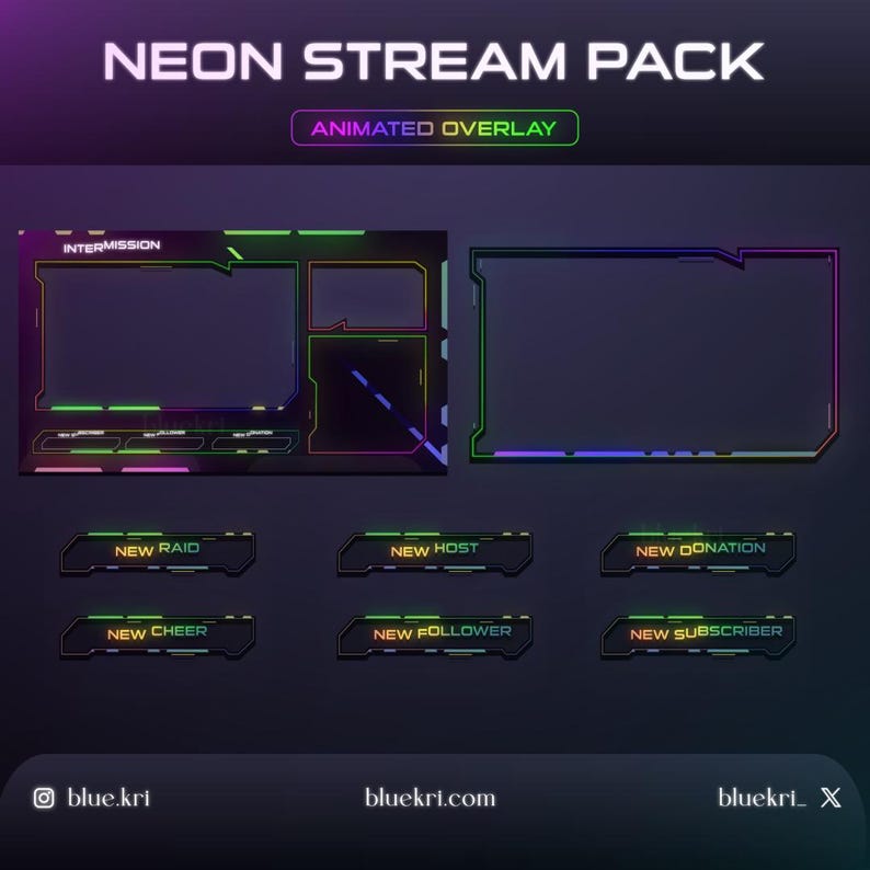 Neon Stream Pack – Animated Cyberpunk Overlay, Twitch Package - Etsy