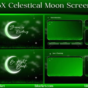 Greens Minimal Moon Animated Stream Screens | Moon Minimal Dark Cloud | Twitch Overlay, Screens | Vtuber | Gaming