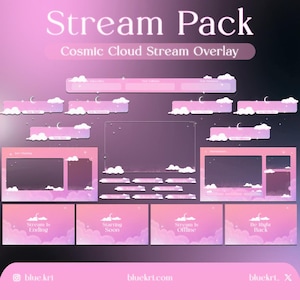 Cozy Clouds Stream Package, Pink Animated Stream Overlay Pack, Cosmic cloud Stream Overlay, VTuber Assets, Dreamy Sky Theme