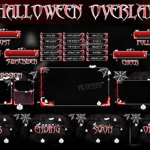 Halloween Turquoise Green Stream Overlay Pack | Animated Twitch & YouTube Graphics for OBS | Spooky Vtubing Assets | Twitch Overlay