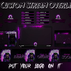 Custom Twitch Overlay Package l Vibrant Custom Stream Overlay | Purple-Themed Custom Twitch Design Webcams, Panels, Layouts, Overlay Package