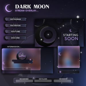 Dark Moon Aesthetic Twitch Stream Overlay | Celestial Night Stream Overlay - Mystic Moon Gaming Overlay Packung - Lunar Glow Stream Packung, Tiktok