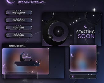 Dark Moon Aesthetic Twitch Stream Overlay | Celestial Night Stream Overlay- Mystic Moon Gaming Overlay pack - Lunar Glow Stream pack, tiktok
