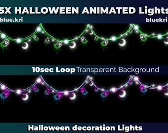 5x Halloween Animated Lights - Twinkle Lights | Featuring Moons | Spooky Halloween Chain Lights | Twitch Stream decor lights | Ghosts