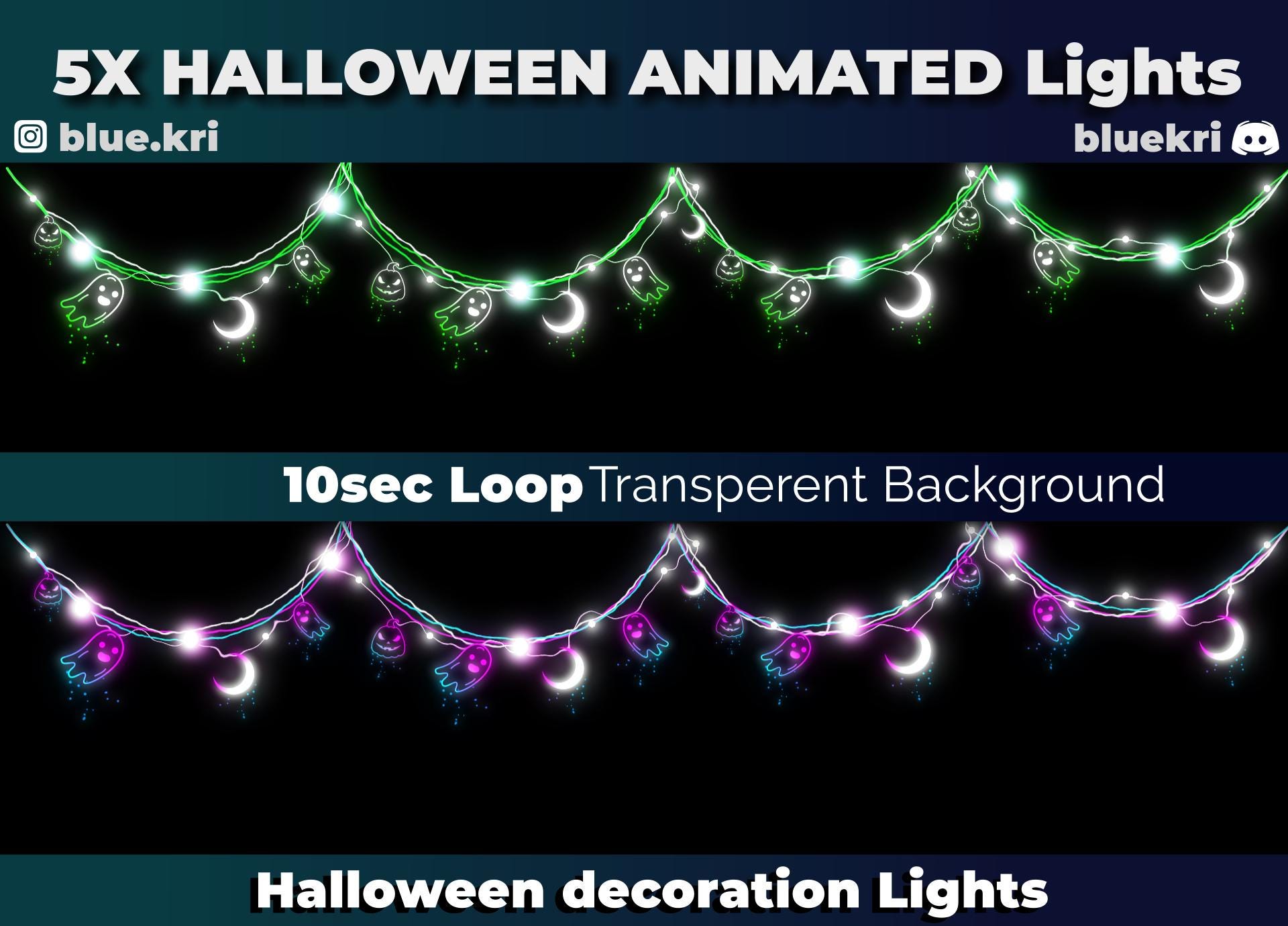 5x Halloween Animated Lights - Twinkle Lights | Featuring Moons | Spooky Halloween Chain Lights | Twitch Stream decor lights | Ghosts