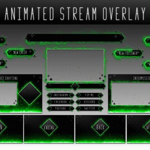Pacote de transmissão de fogo verde para TWITCH - YOUTUBE - Sobreposições Transmissão animada estilo DARK Star Pacote Twitch | Sobreposição animada de fogo Twitch
