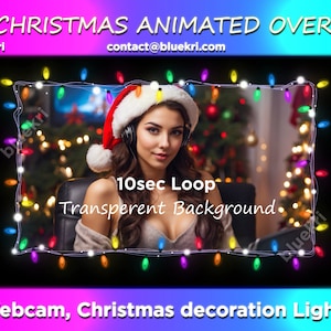 2x Twitch  Animated Christmas Lights Webcam Overlay / Holiday Twitch Webcam Overlay | Animated Cozy Christmas Light Chain Frame for Streamer