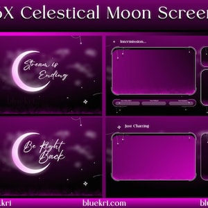 Pink Minimal  Moon Animated Stream Screens | Moon Minimal Dark Cloud | Twitch Overlay, Screens | Vtuber | Gaming