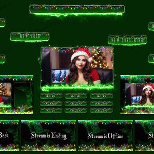 Christmas Twitch Overlay Package | Green Decor Lights Animated Stream Overlay Pack | Twitch Panels, Stream Decoration, String Light, Overlay