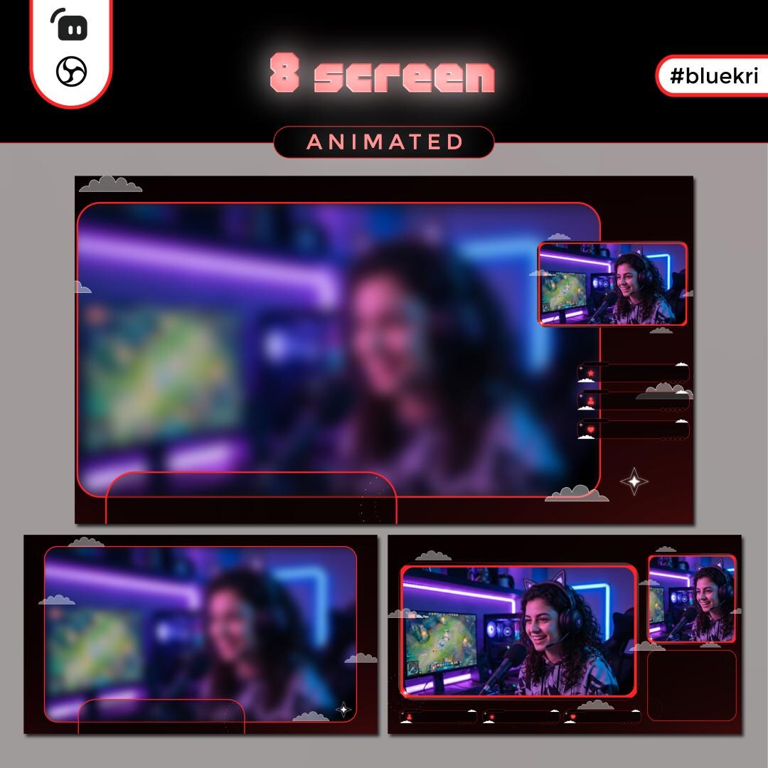 Stream Screen Butters 8x Butterfly Animated Twitch Screen | Minimal Red Monochrome Stream ...