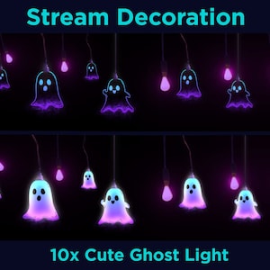 10X Halloween Cute Ghost Lights Animated Twitch Stream Decoration, Animated Halloween Twitch Overlays for Streamer, Vtuber, OBS