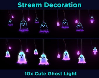10X Halloween Cute Ghost Lights Animated Twitch Stream Decoration, Animated Halloween Twitch Overlays for Streamer, Vtuber, OBS