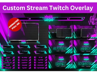 Vibrant Custom Twitch Overlay | Neon Animated Stream Pack / Custom design of Stream packs /  stream overlays for obs, Layouts