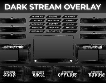 Dark Stream Overlay package | Animated Twitch Overlay Package | Animated Stream Overlay Package | Twitch Panels | dark Stream package