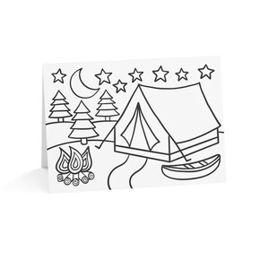 Pack de cartes de vœux Color Me (Camping) | Anniversaire, merci, invitation à une fête, amoureux de la nature | Ensemble de 10 pièces de style livre de coloriage (en vrac)