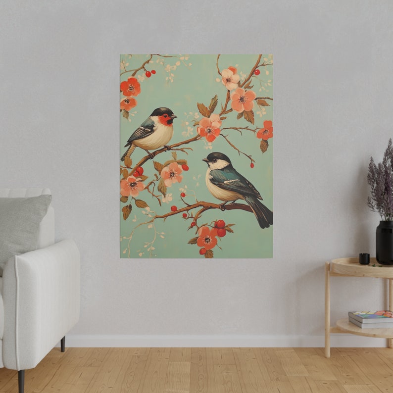 Birds & Blossoms Painting Vertical Portrait Small to Large Oversized