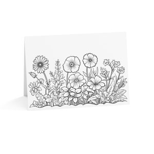 Pack de cartes de vœux Color Me (Patch floral) | Anniversaire, merci, invitation à une fête, amoureux de la nature | Ensemble de 10 pièces de style livre de coloriage (en vrac)