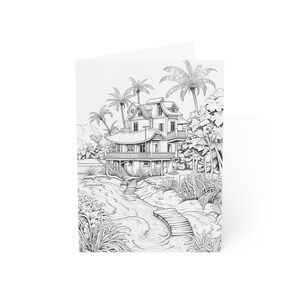 Pack de cartes de vœux Color Me (Tropical Living) | Anniversaire, mariage, anniversaire, invitation | Ensemble de 10 pièces de style livre de coloriage (en vrac)