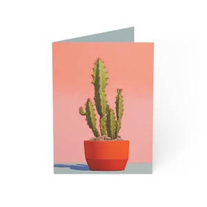 Pack de cartes de voeux vierges (plante de cactus) | anniversaire, je pense à vous, félicitations | Ensemble de 10 pièces (en vrac)